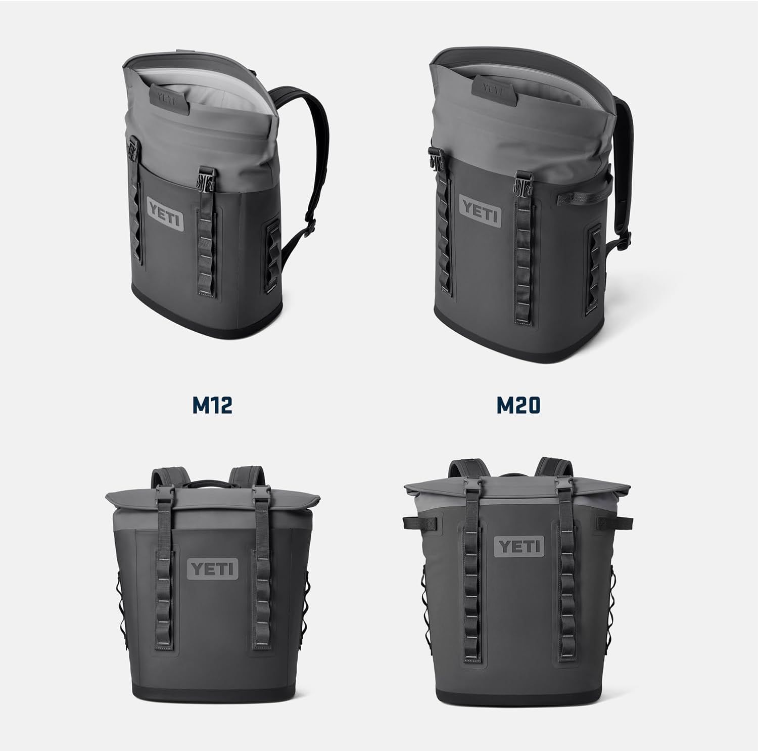 Shows the available size options within the YETI backpack product line to help shoppers choose the right model for their needs.