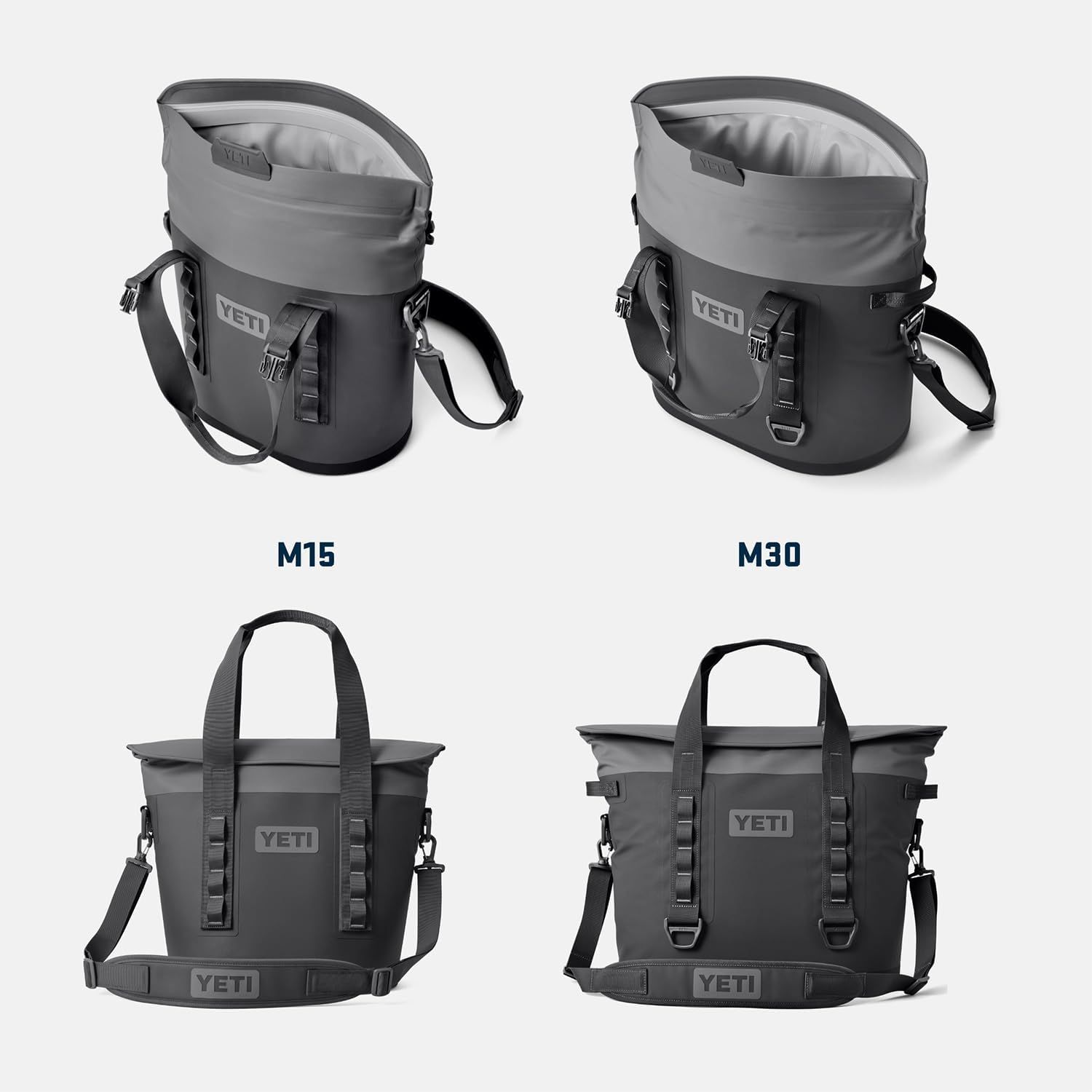 Displays the brand's product lineup showing different size options (M15 and M30) to help shoppers choose the right model for their needs.