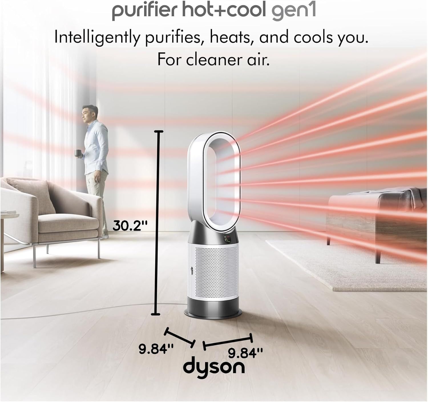 Provides exact product dimensions with visual measurement arrows to help customers understand the physical footprint and ensure it fits their space.