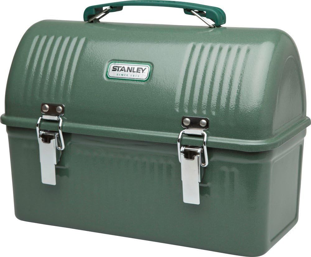 Provides a clean, catalog-style view of the Stanley lunch box from the front, showing its design, handle, and latches without distractions.