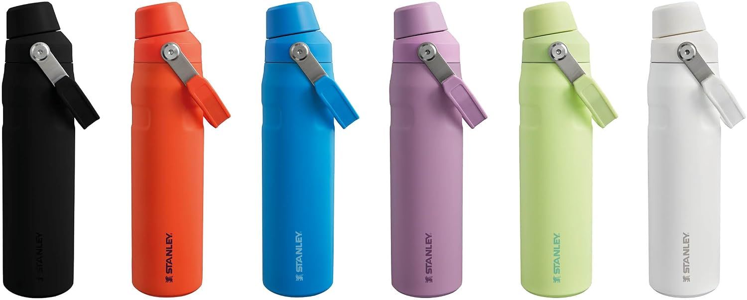 Displays the full range of color options available in the Stanley bottle line to help shoppers select their preferred color.