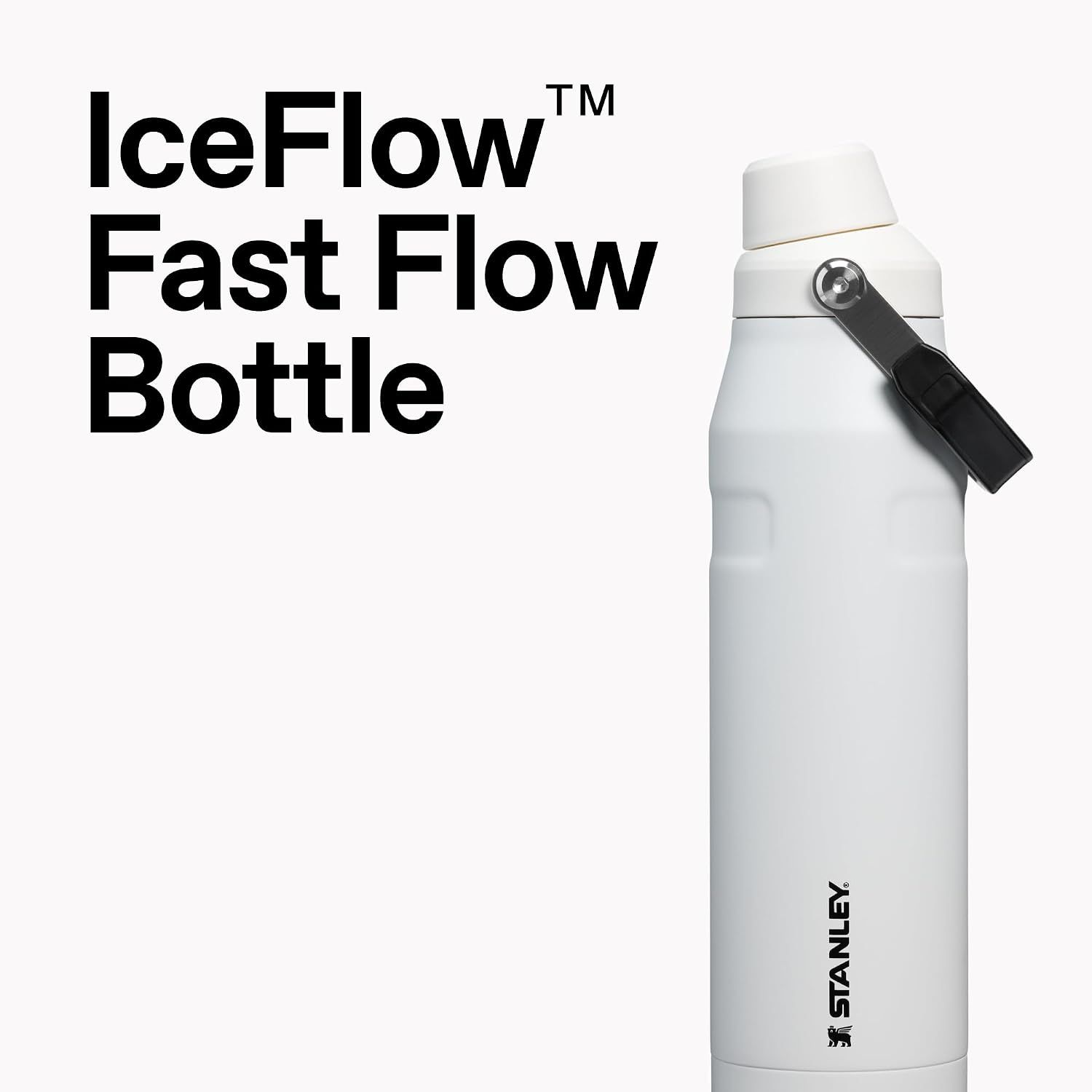 Highlights the fast flow feature of the bottle design, communicating ease of drinking and efficient hydration.