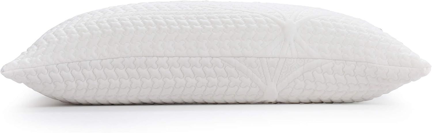 Shows the pillow's side profile on a white background to display its shape, thickness, and quilted texture.