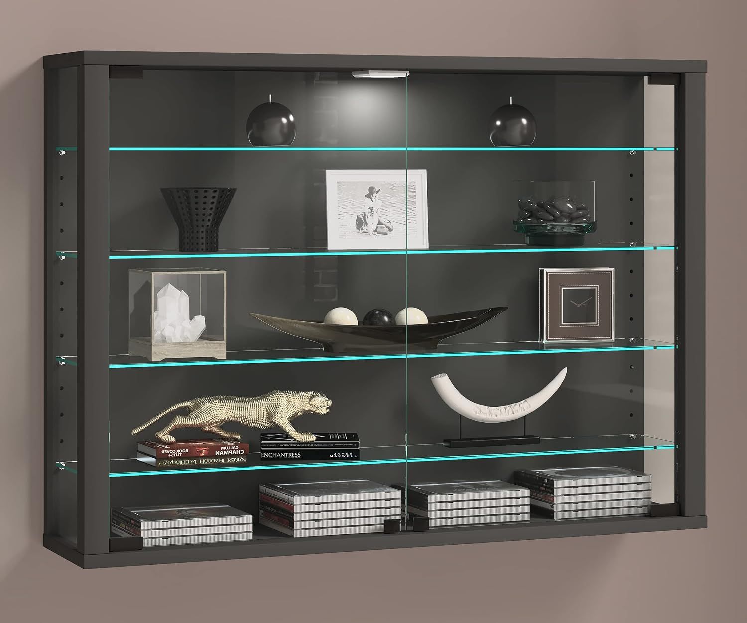 Shows the product styled in a real-world setting with decorative items to help shoppers visualize how it looks when filled and displayed in their home.