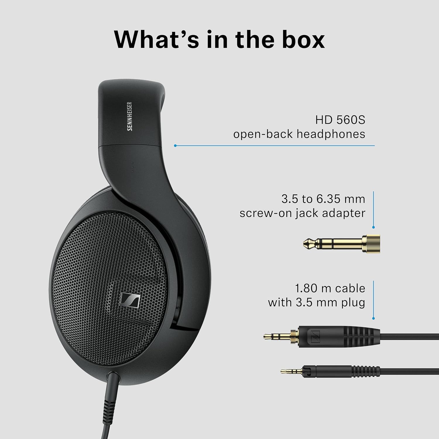 Shows everything in the box so the shopper knows the headphones ship with the adapter and cable.