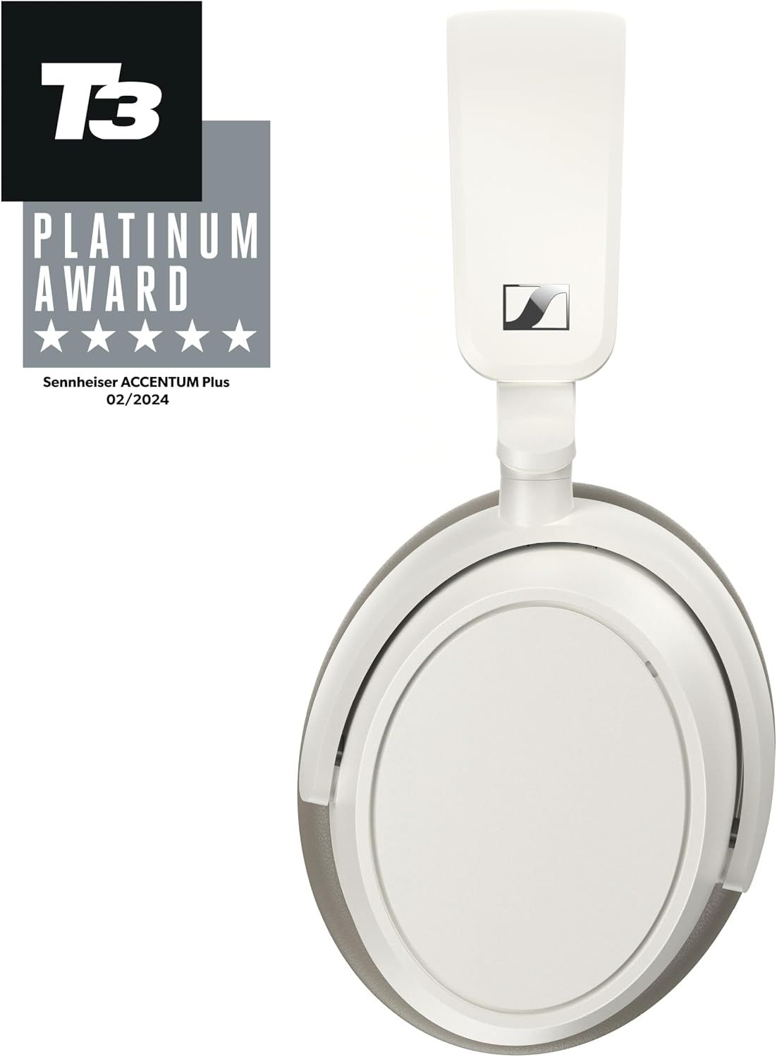 Places a T3 Platinum Award badge on a clean product shot to signal expert press approval.