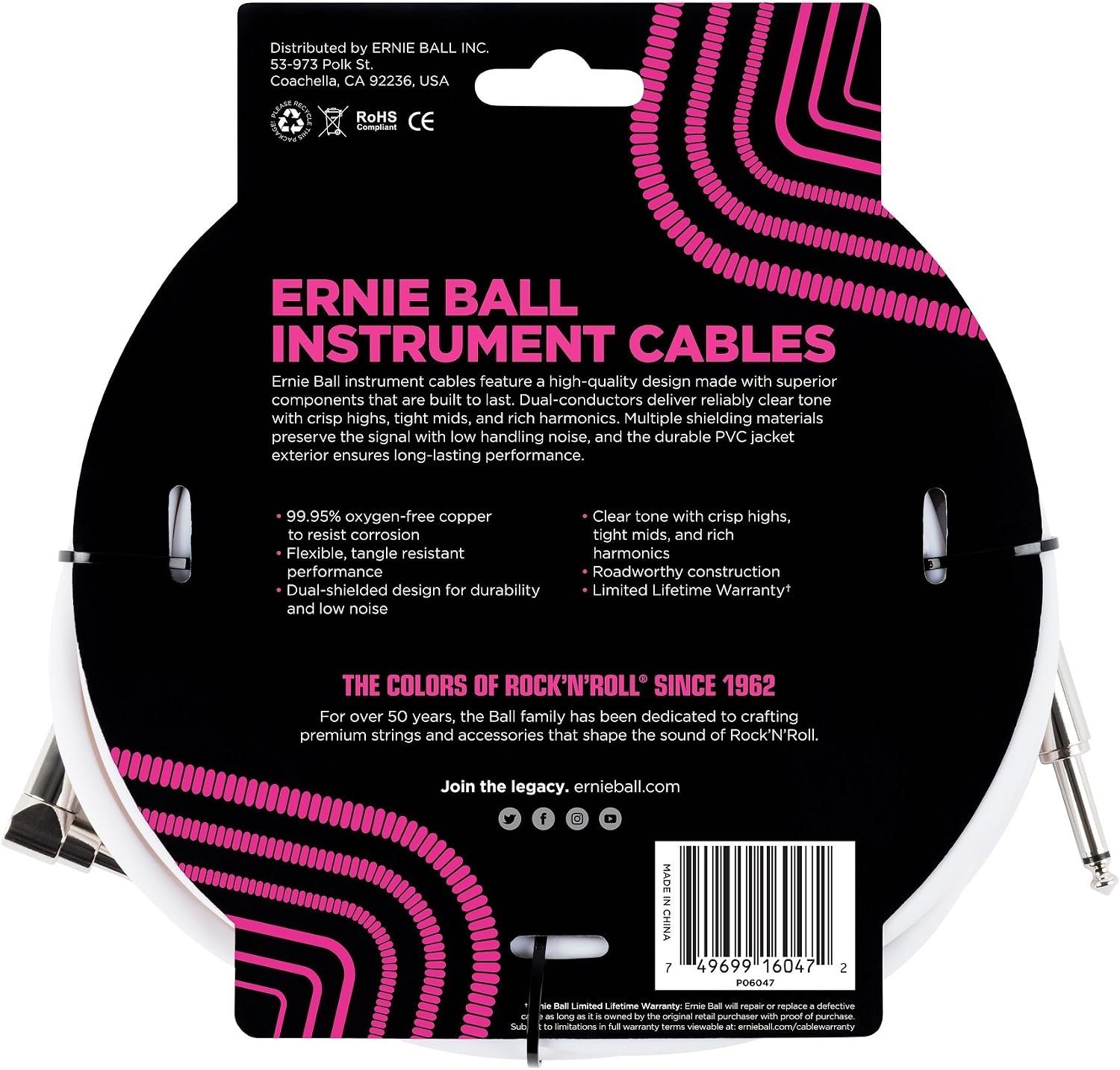 Back-of-pack panels list the cable's build quality, tone, durability and warranty so shoppers can compare it with other cables.