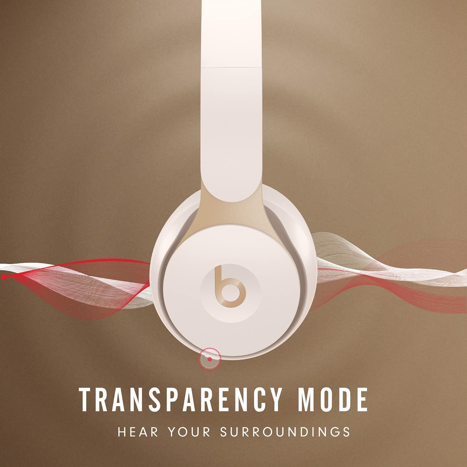 Shows the user can hear their surroundings without removing the headphones, so they stay aware of the environment.