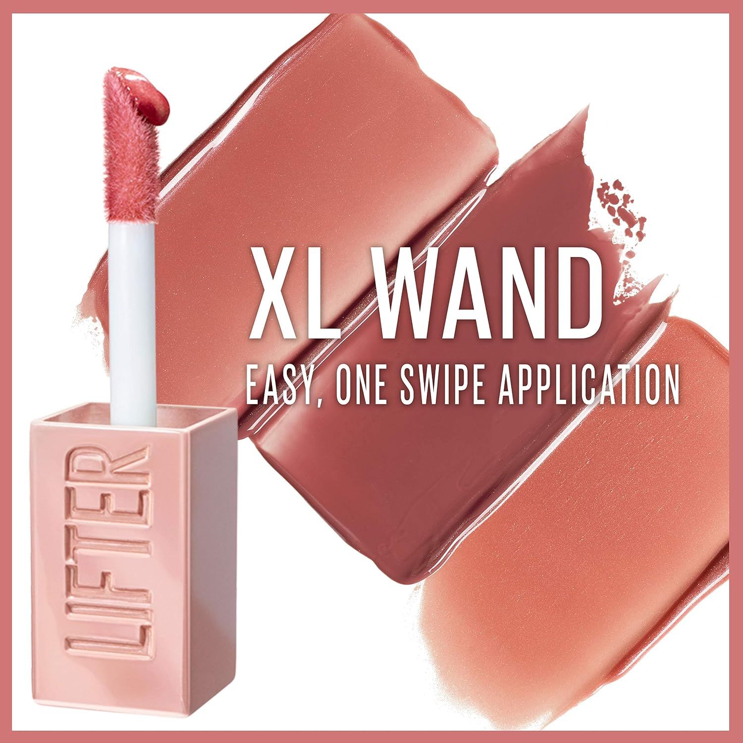 Swatches and a headline show the XL wand gives quick, even application in one swipe.