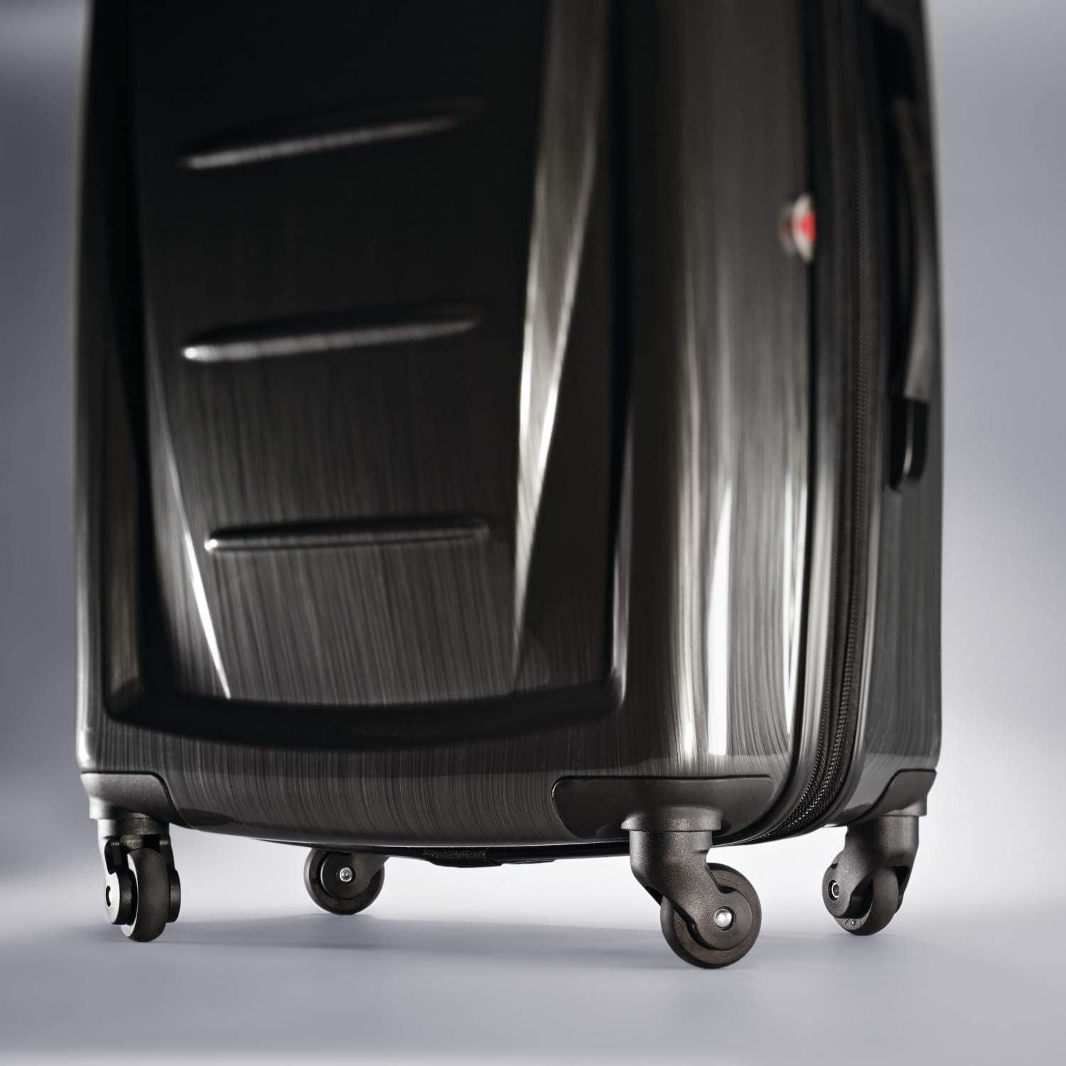 Close-up of the wheels and shell reassures shoppers the case is built to roll and stand up to use.