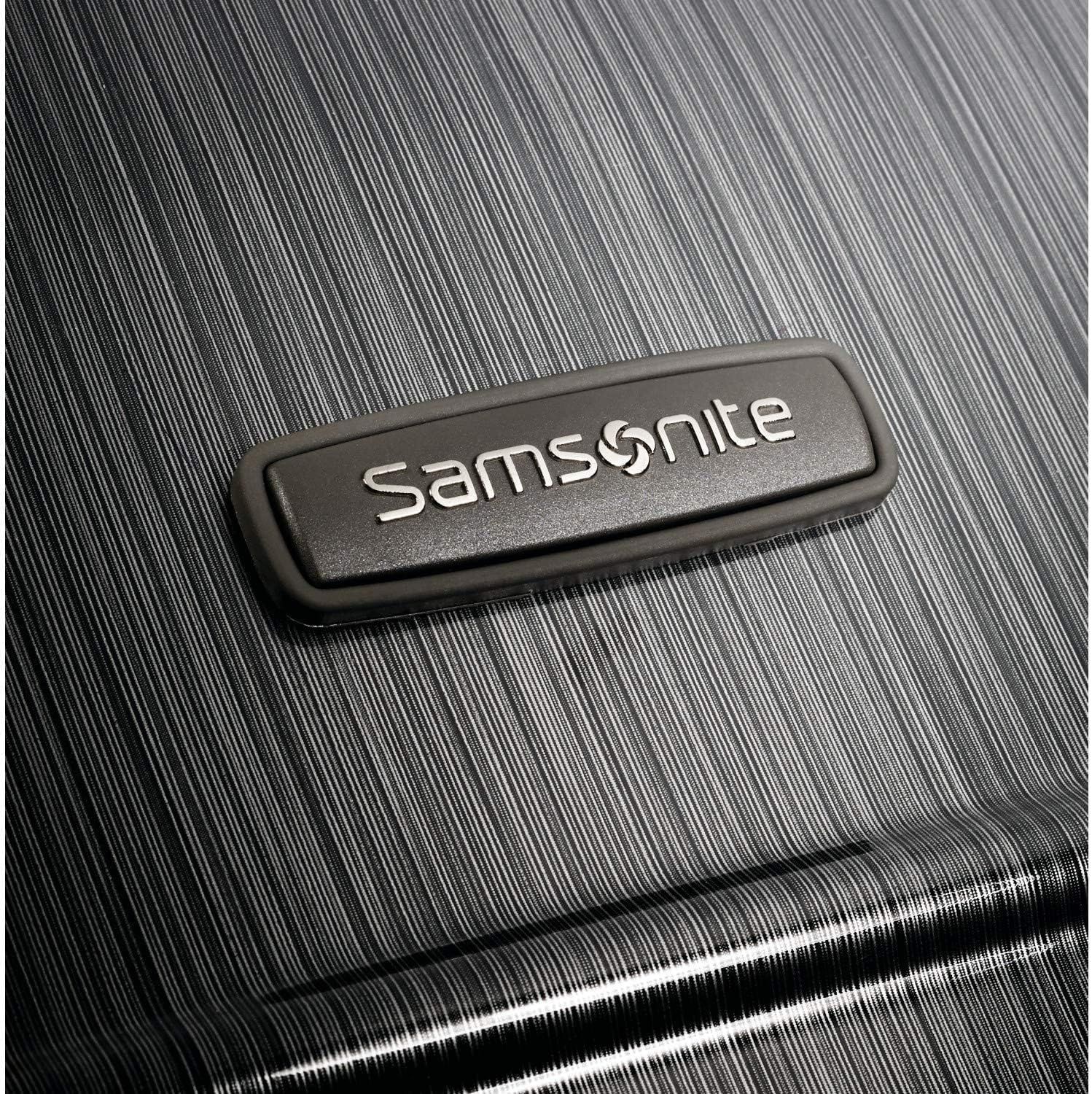 The close-up Samsonite badge on the brushed shell builds brand trust and recognition.