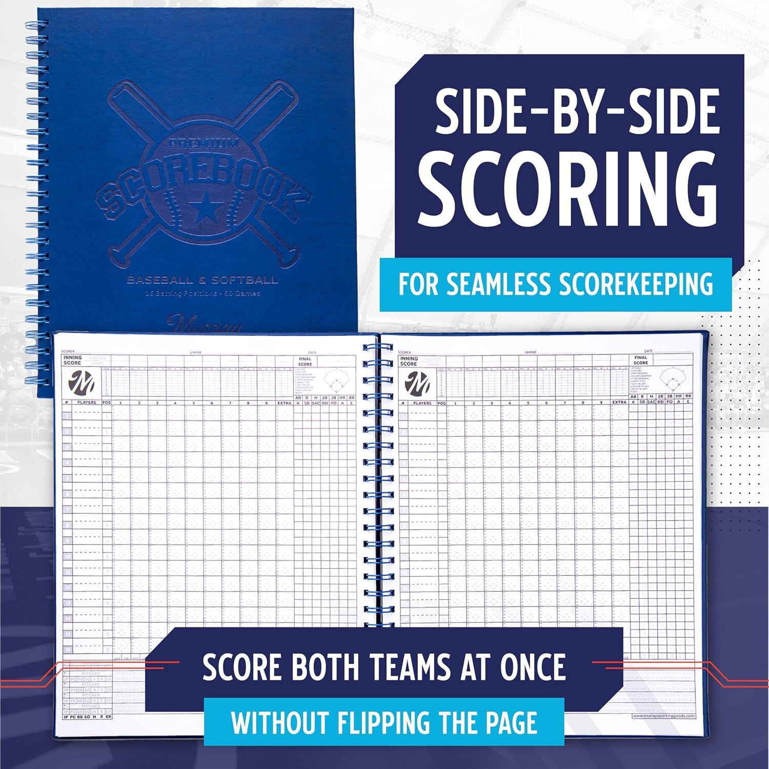 Shows that both teams can be scored at once without flipping the page for seamless scorekeeping.