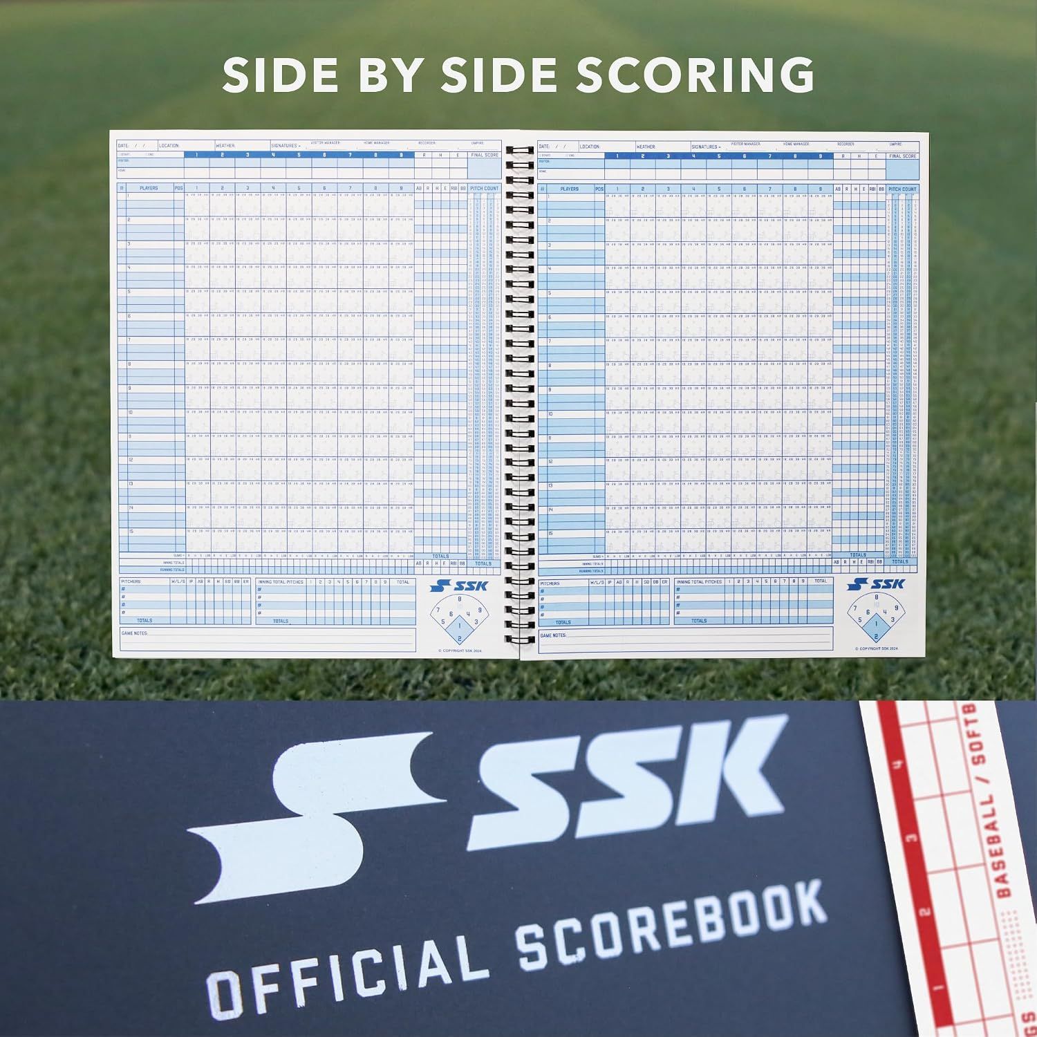 Shows two scoring pages open at once to communicate easy side by side scoring.