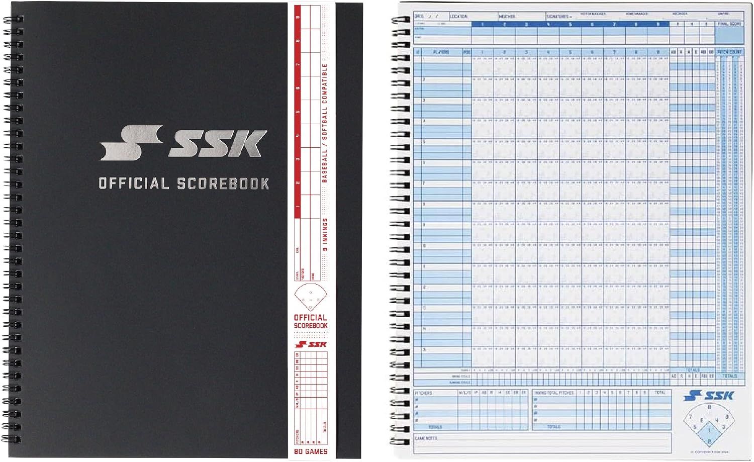 Pairs the SSK cover with an open scorecard to reinforce the brand and product.