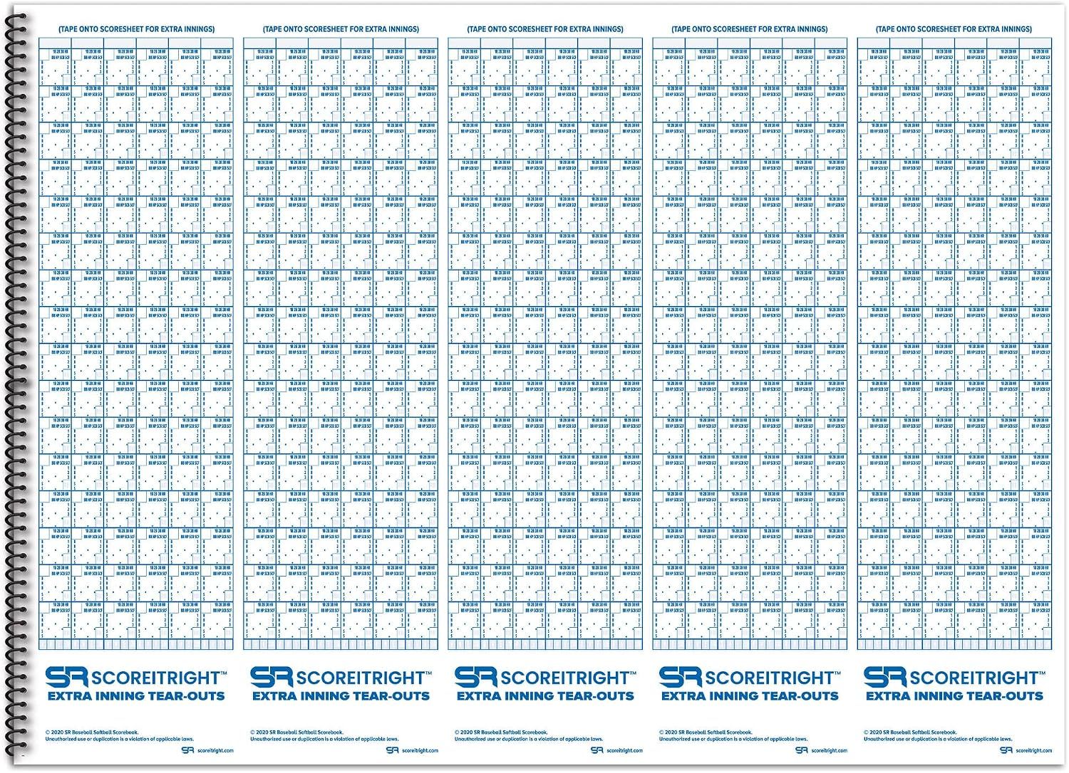 Shows the extra inning tear-out sheets included so scoring can continue past regulation innings.