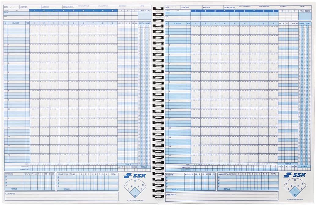 Shows two full scoring pages open together to show ample space for recording games.