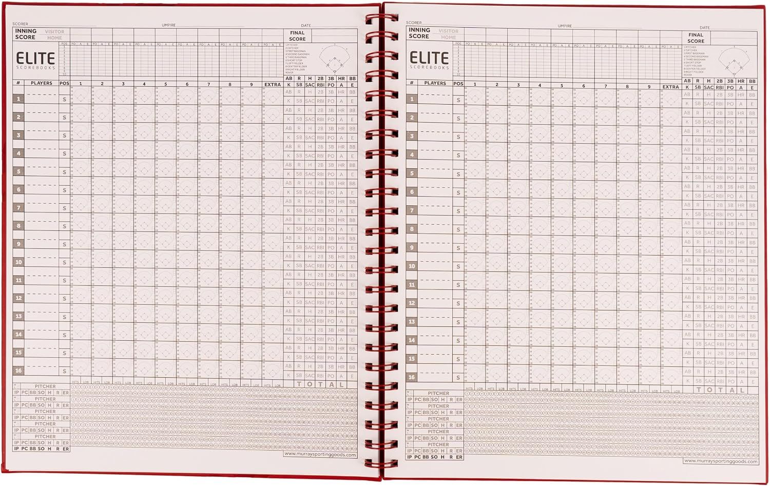 Displays the open book spread to show generous scoring space for detailed game recording.