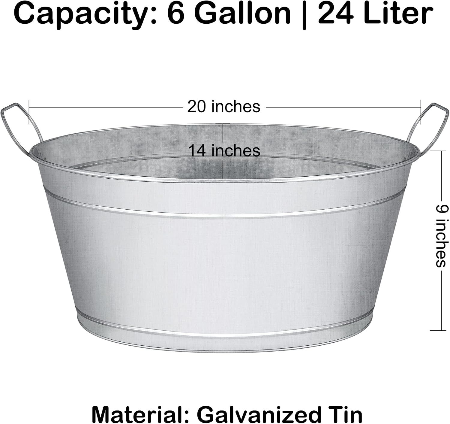 Shows exact physical dimensions so shoppers can confirm the tub fits their space and needs. Highlights the large 6 gallon or 24 liter capacity as the key performance stat for serving drinks or…