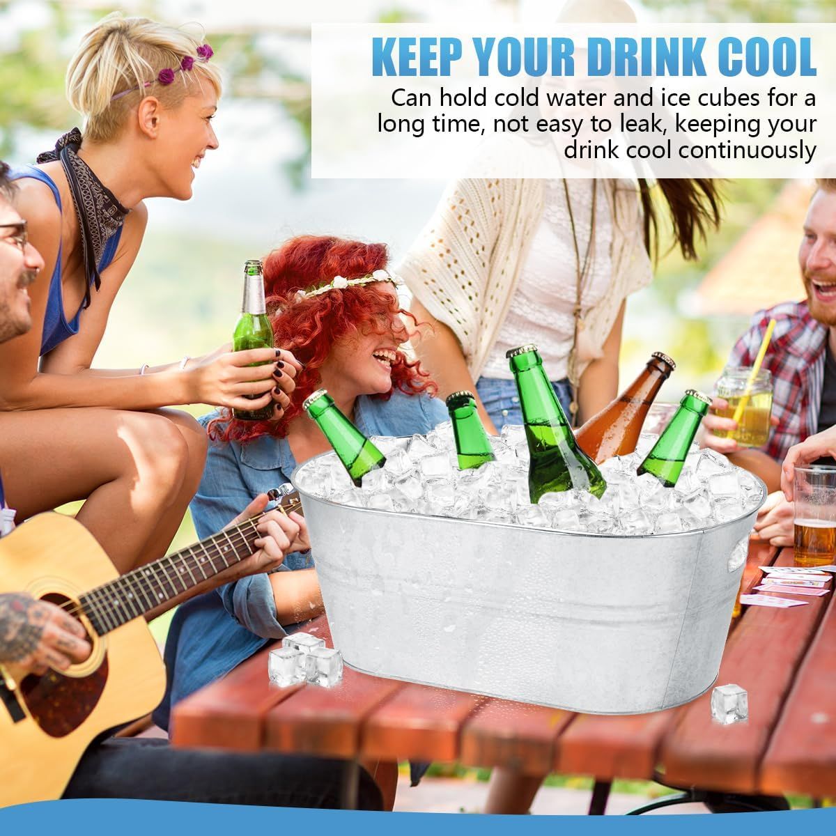 Reassures shoppers that the tub holds ice and cold water for extended periods without leaking.