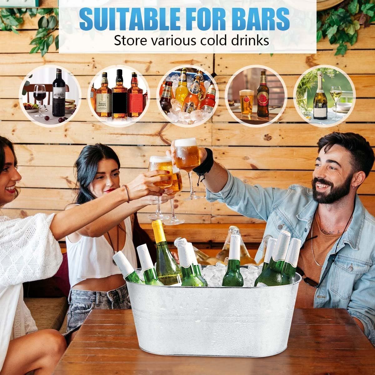 Shows the tub suits many drink types for bars and gatherings.