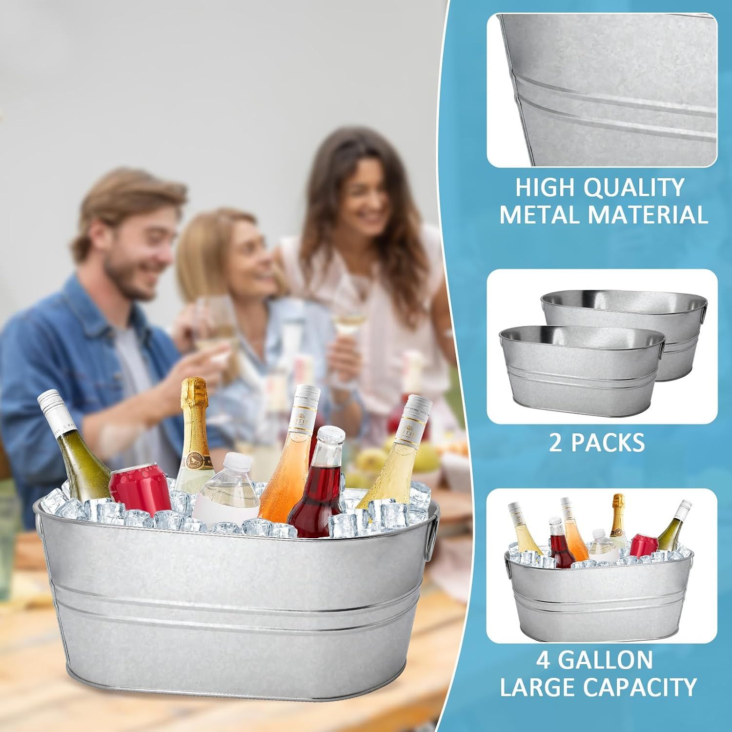 Highlights the sturdy metal build, generous 4 gallon capacity, and 2 pack value in a lifestyle setting.