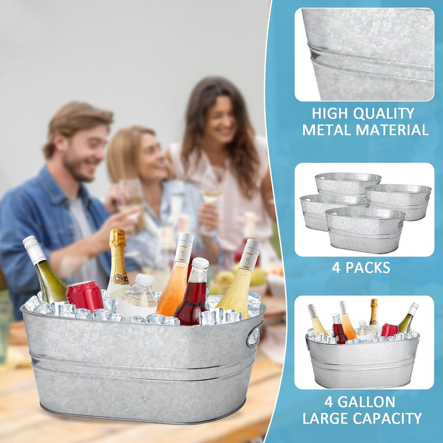Highlights material quality, pack count, and capacity in segmented panels to support purchase confidence.