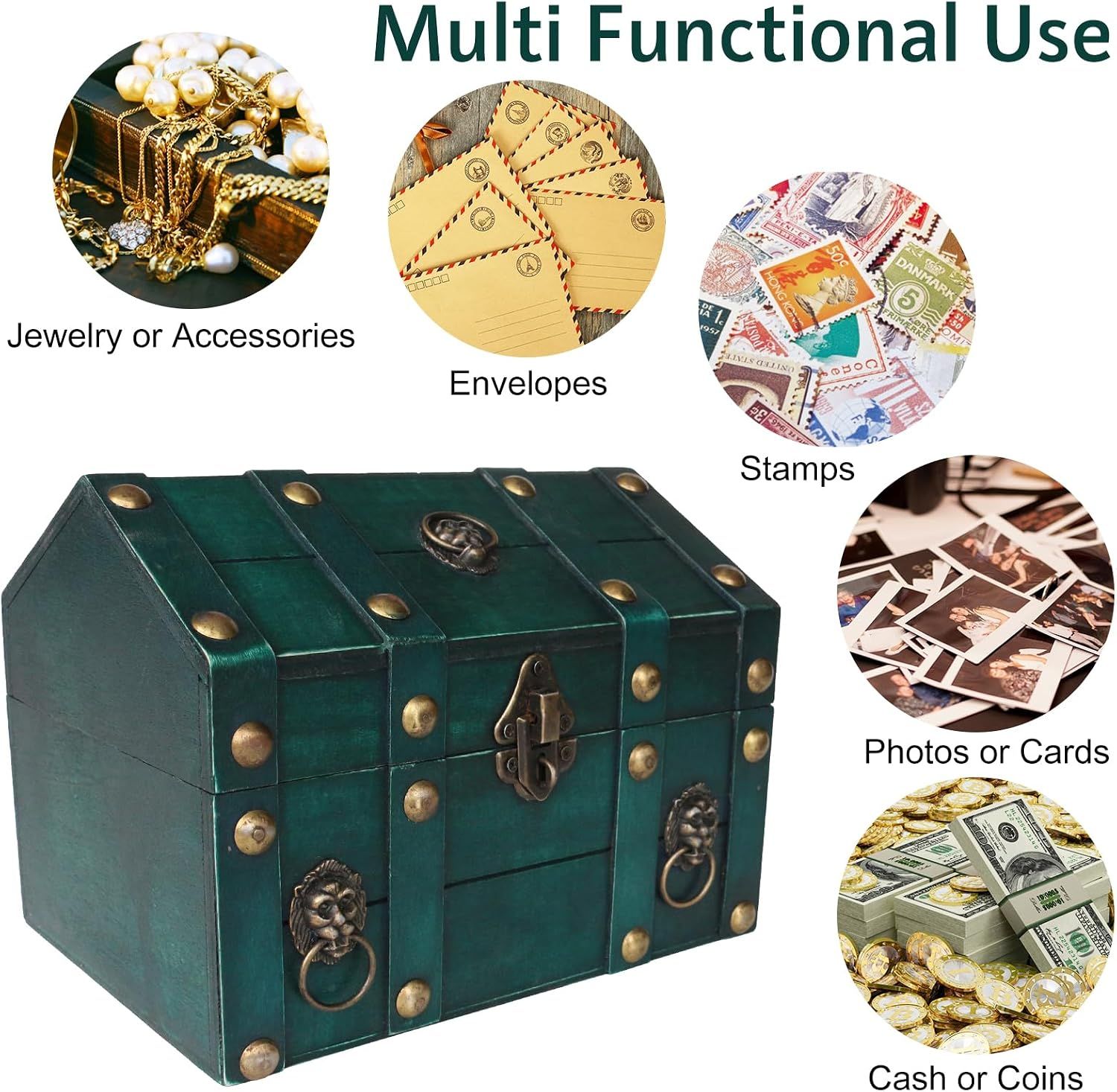 Demonstrates multiple storage uses beyond jewelry so shoppers see the box as a flexible keepsake container.