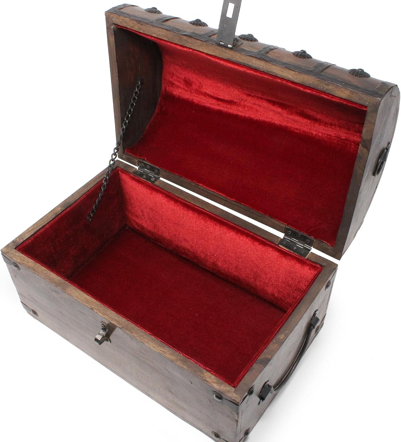 Nautical Cove Wooden Treasure Chest with Padded Velvet Lining and Antique Lock with…: White Background Images