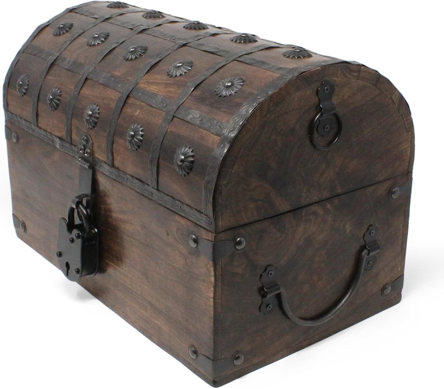 Nautical Cove Wooden Treasure Chest with Padded Velvet Lining and Antique Lock with…: White Background Images