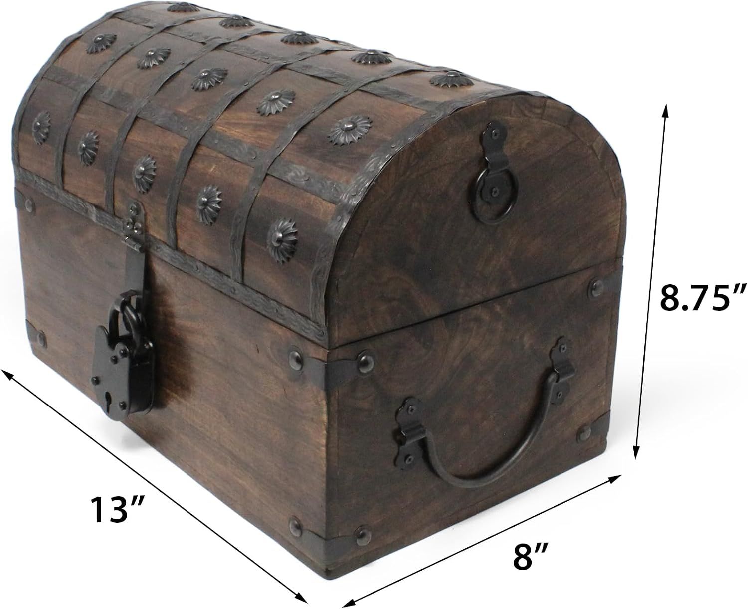 Shows the exact physical dimensions of the treasure chest so shoppers can confirm it fits their space.