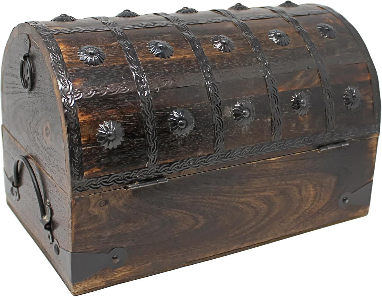 Nautical Cove Wooden Treasure Chest with Padded Velvet Lining and Antique Lock with…: White Background Images