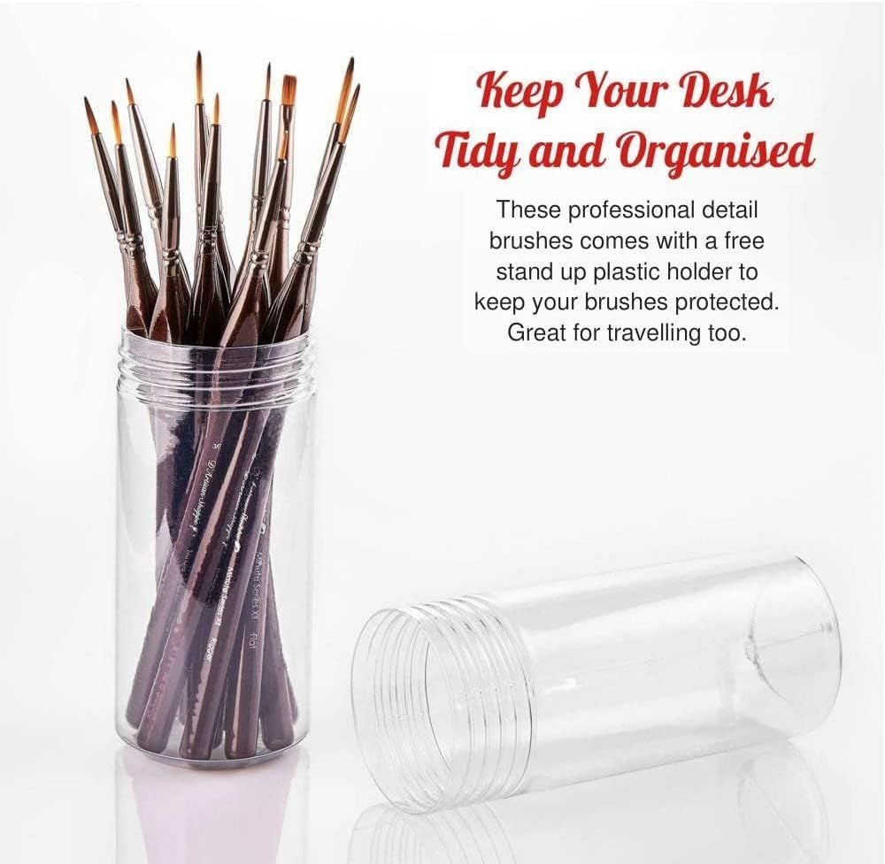 Shows the included stand-up holder keeps brushes tidy and protected at home or on the go.