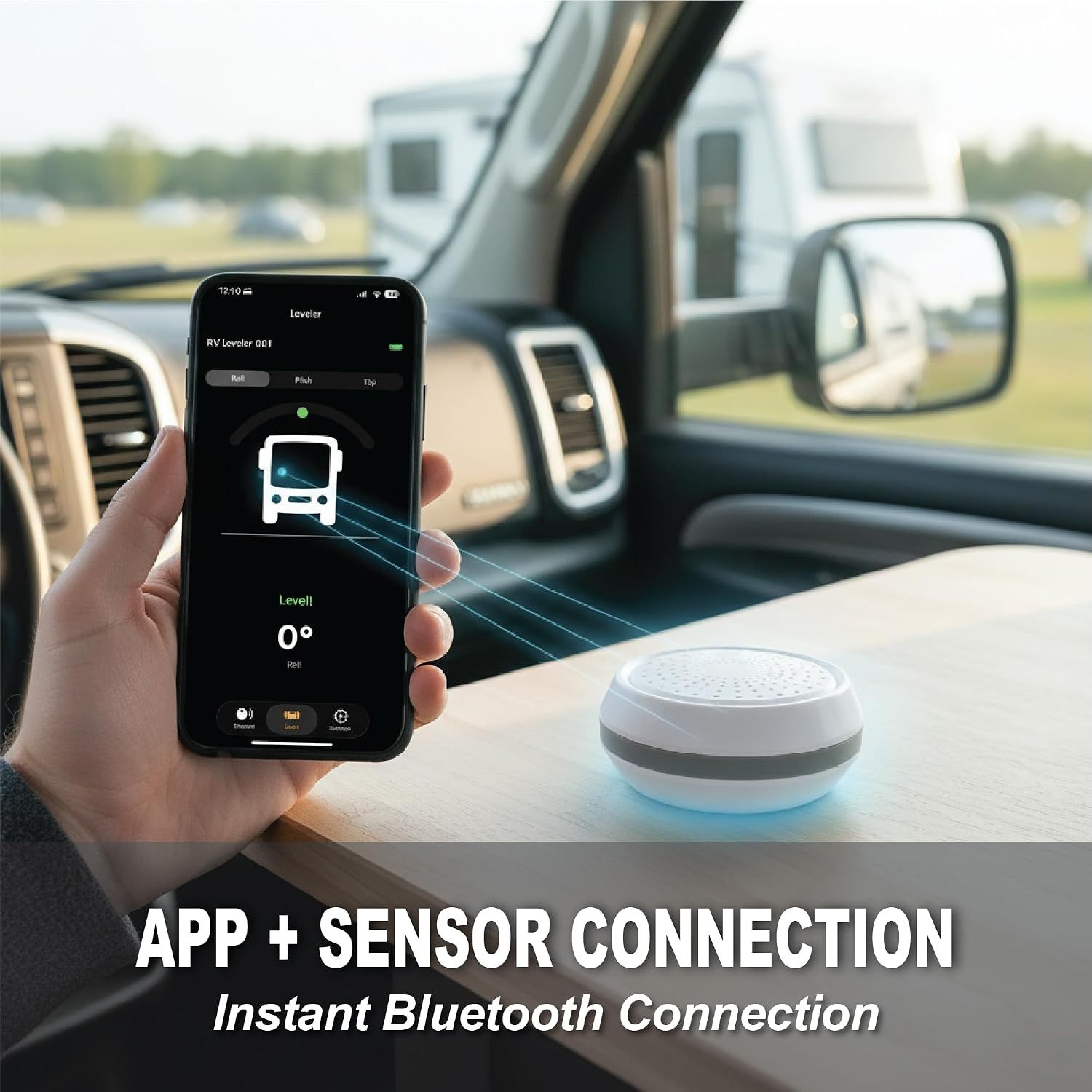 Shows the app connects instantly to the sensor via Bluetooth.