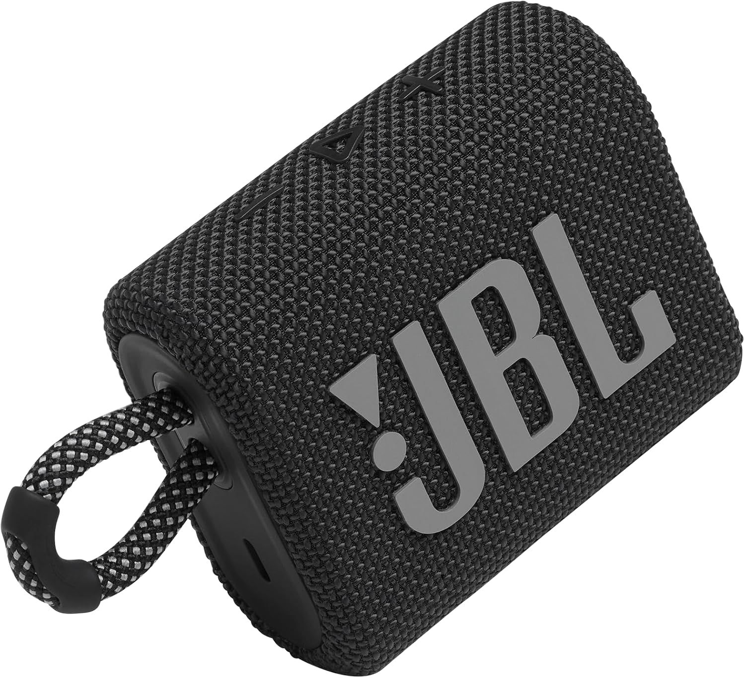 Shows the physical build and carry loop of the speaker. Helps shoppers understand its rugged construction.
