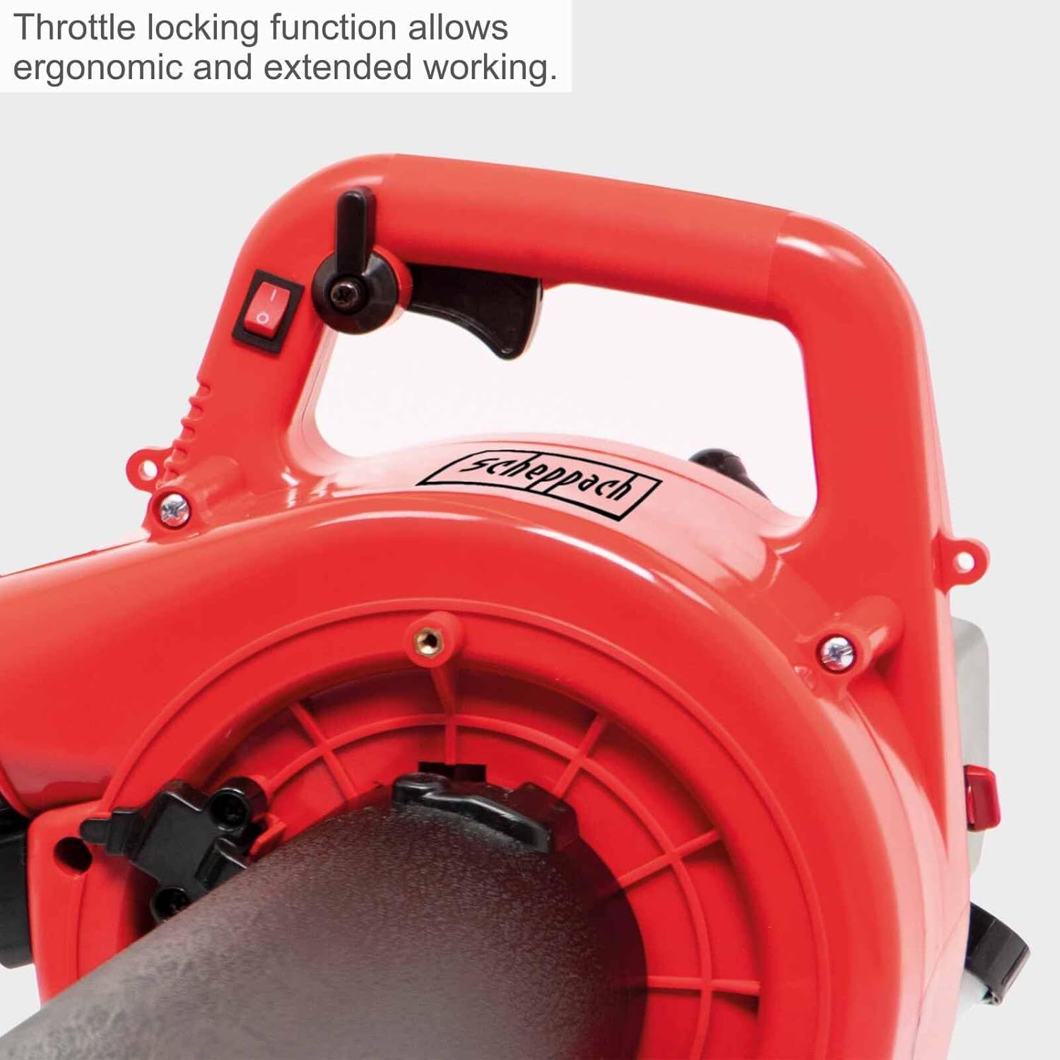 Demonstrates the throttle lock that allows comfortable, extended operation without constant pressure on the trigger.