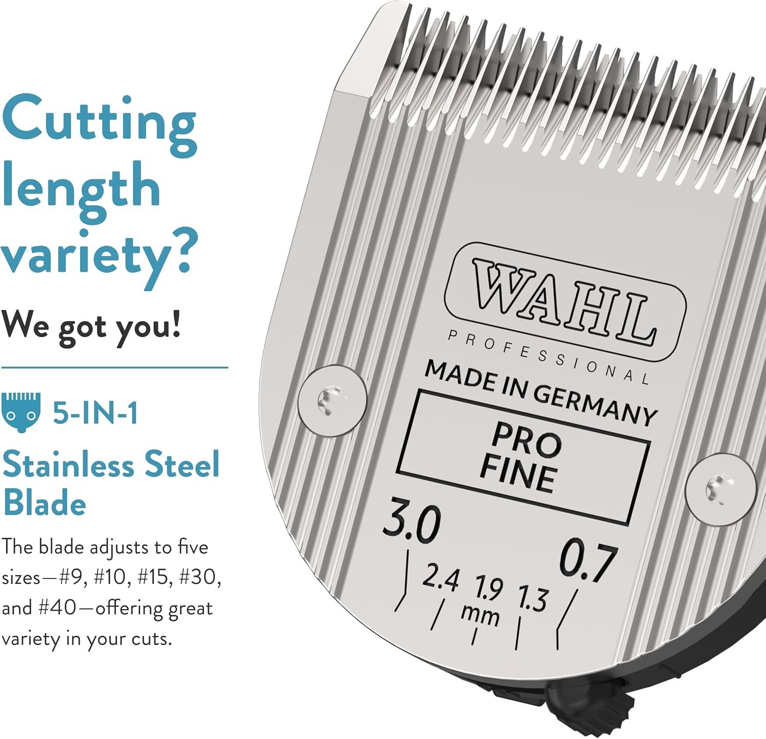 Highlights the five cutting length options as a key quantified selling point for varied cuts.