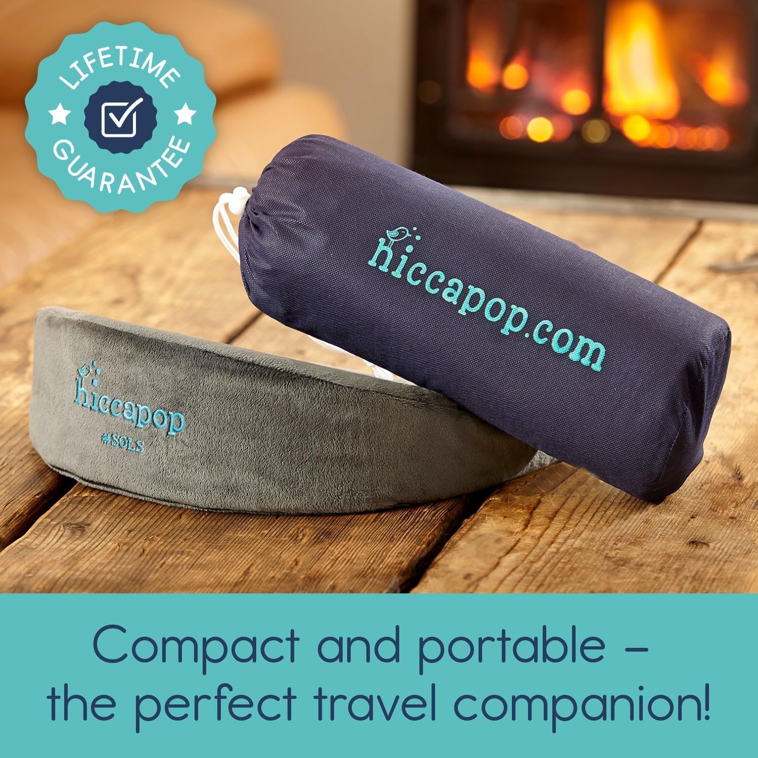 Highlights the compact travel-friendly size and lifetime guarantee so shoppers feel confident buying it.