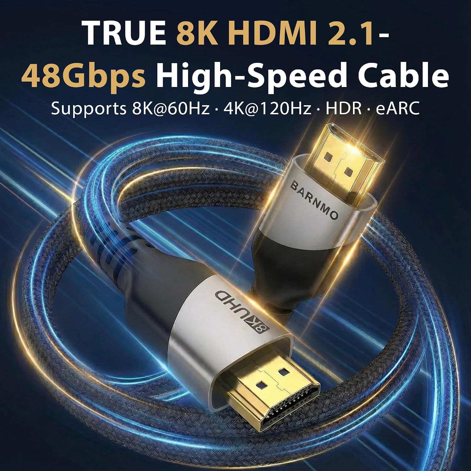 Communicates that the cable is a true 8K HDMI 2.1 high-speed cable supporting 8K at 60Hz and 4K at 120Hz.