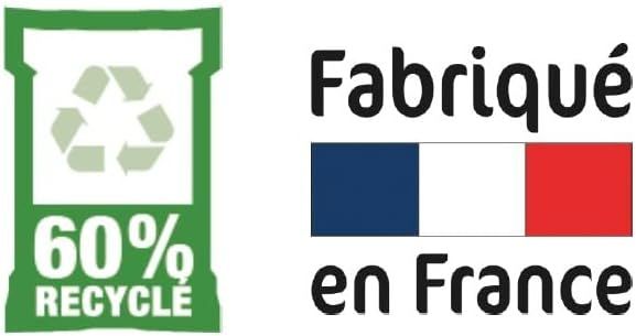 Reassures shoppers the packaging is majority recycled and the product is made in France.