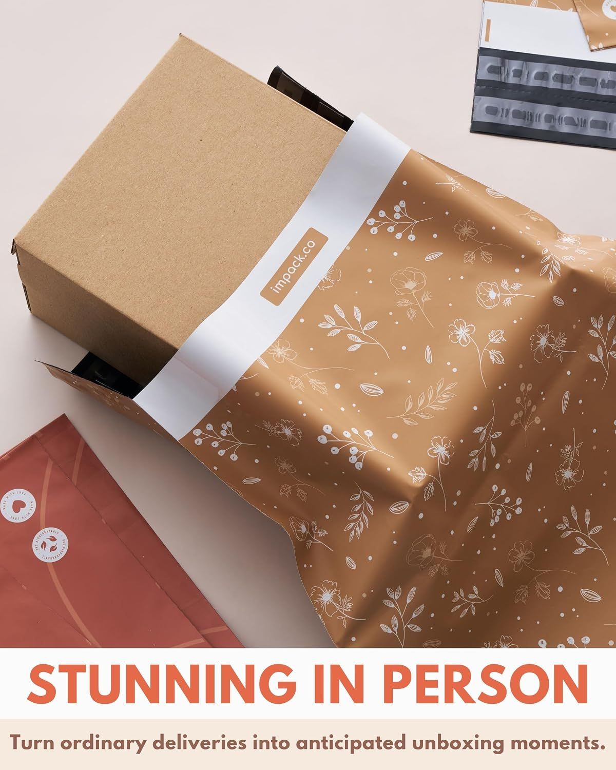 Highlights the attractive printed design that makes deliveries feel special and memorable for recipients.