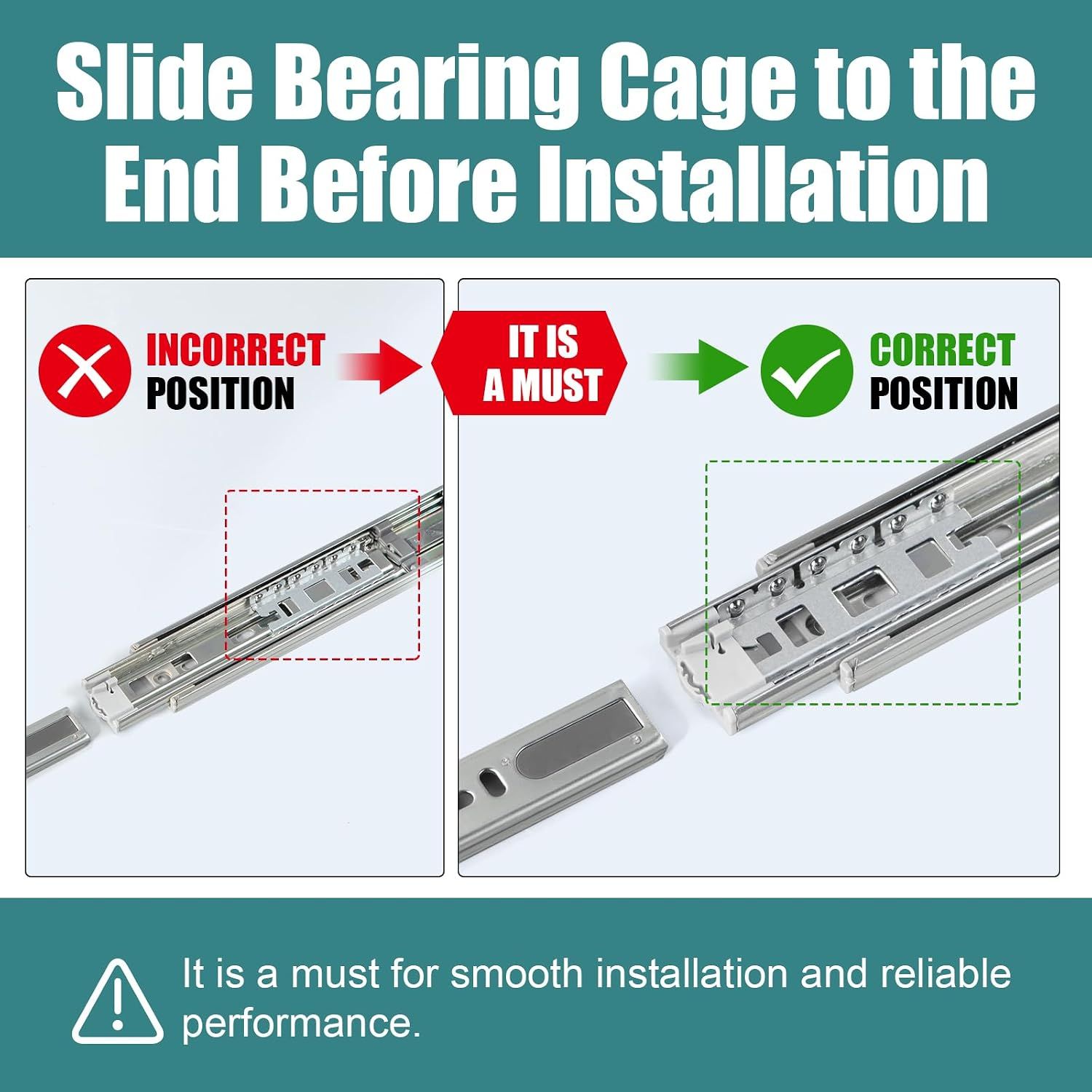 Shows the correct bearing cage position before installation to ensure smooth installation and reliable performance.