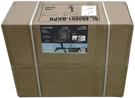 Shows the LOOTER gaming chair retail box with a product image and short feature icons to confirm what the shopper receives.