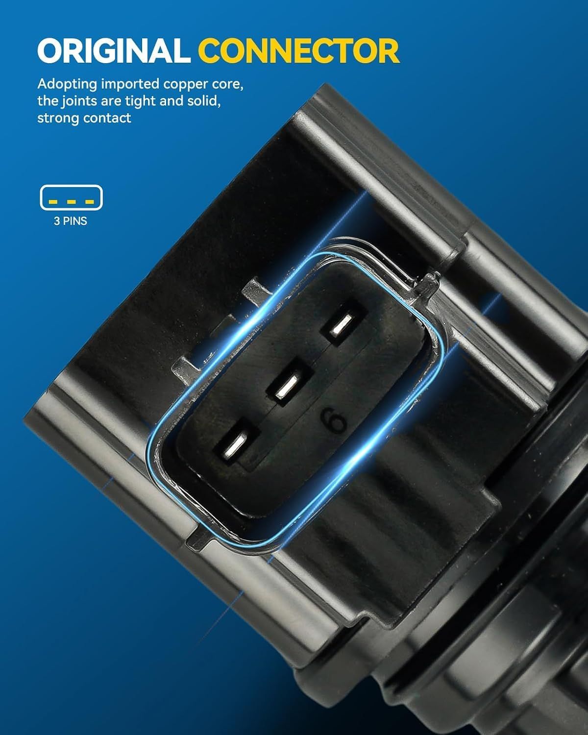 Shows the connector close-up to reassure shoppers of a tight, solid, strong electrical contact. Communicates that the imported copper core connector provides reliable contact.