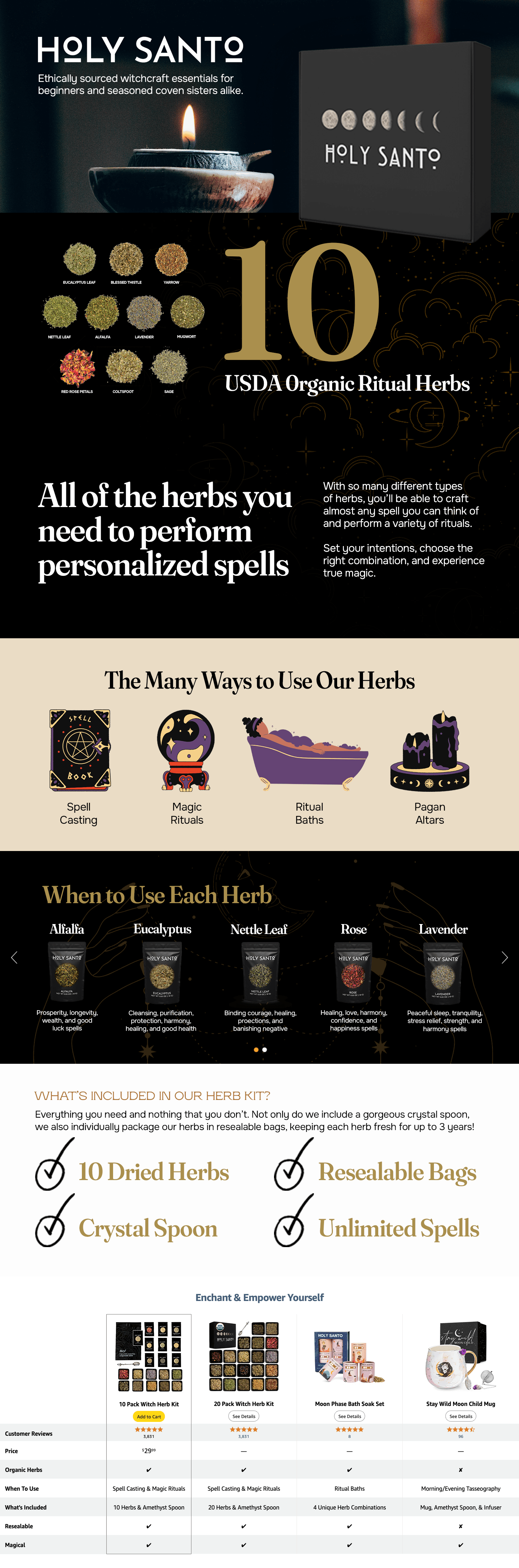 Premium A+ Content for Amazon.com: Holy Santo Organic Dried Herbs for Witchcraft Supplies Kit