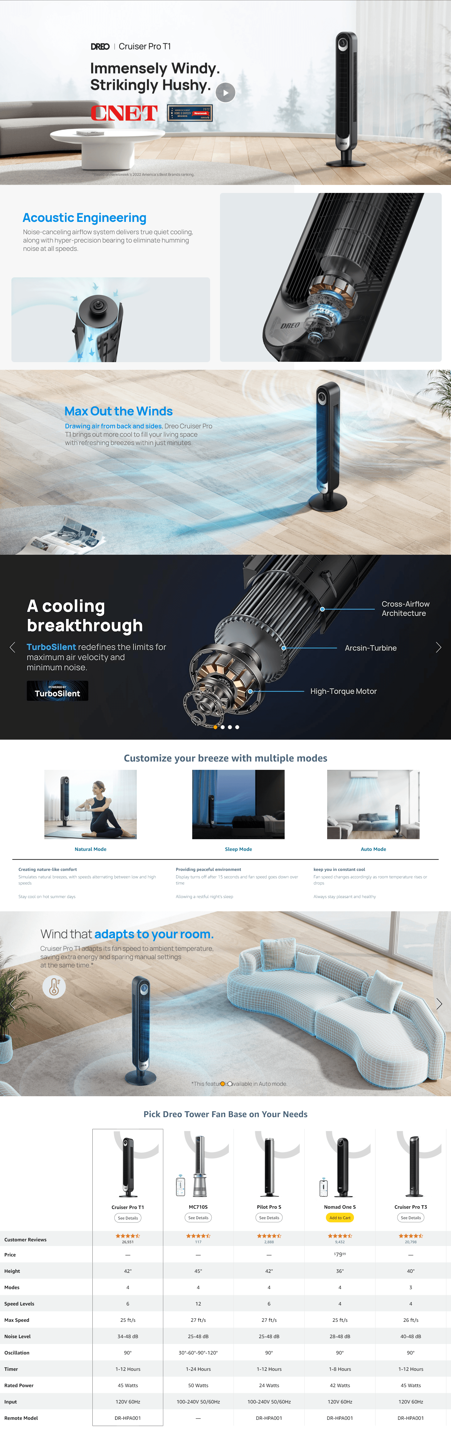 Premium A+ Content for Amazon.com: Dreo Tower Fan 42 Inch