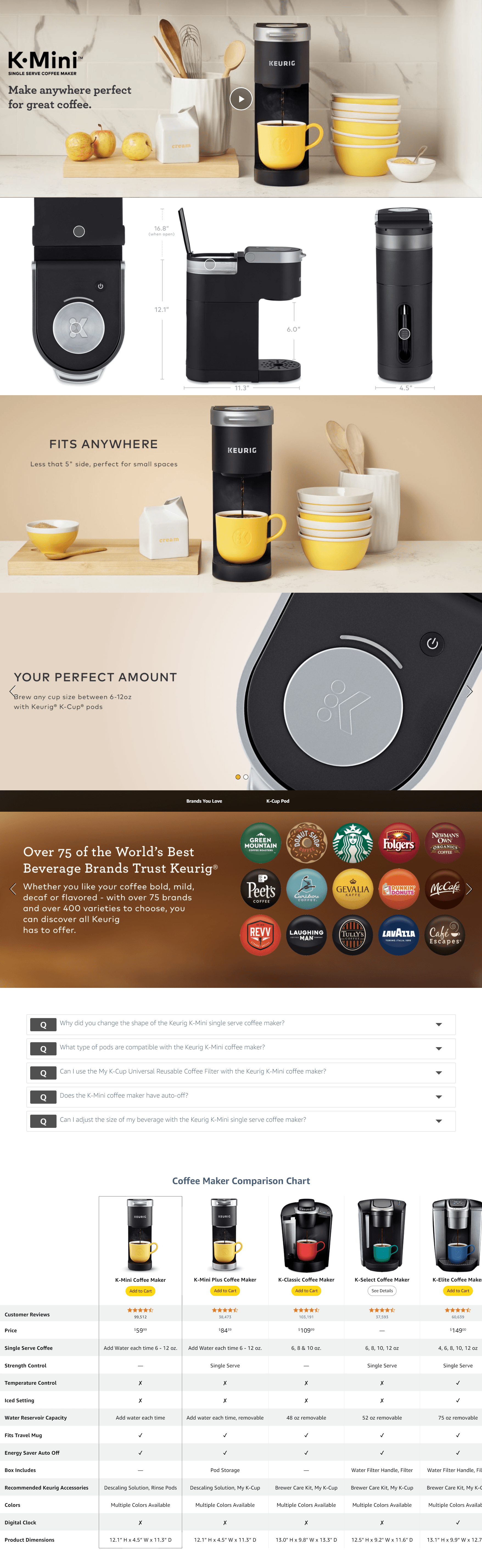 Premium A+ Content for Amazon.com: Keurig K-Mini Single Serve Coffee Maker