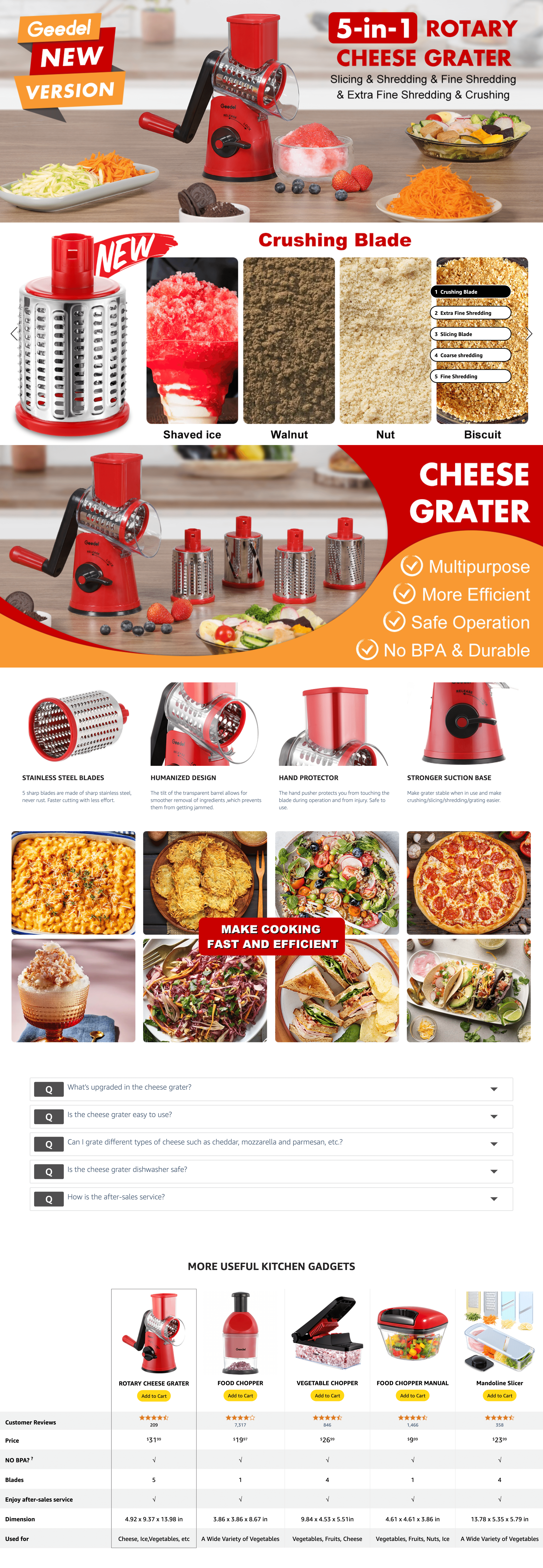 Premium A+ Content for Amazon.com: Geedel Rotary Cheese Grater Cheese Shredder