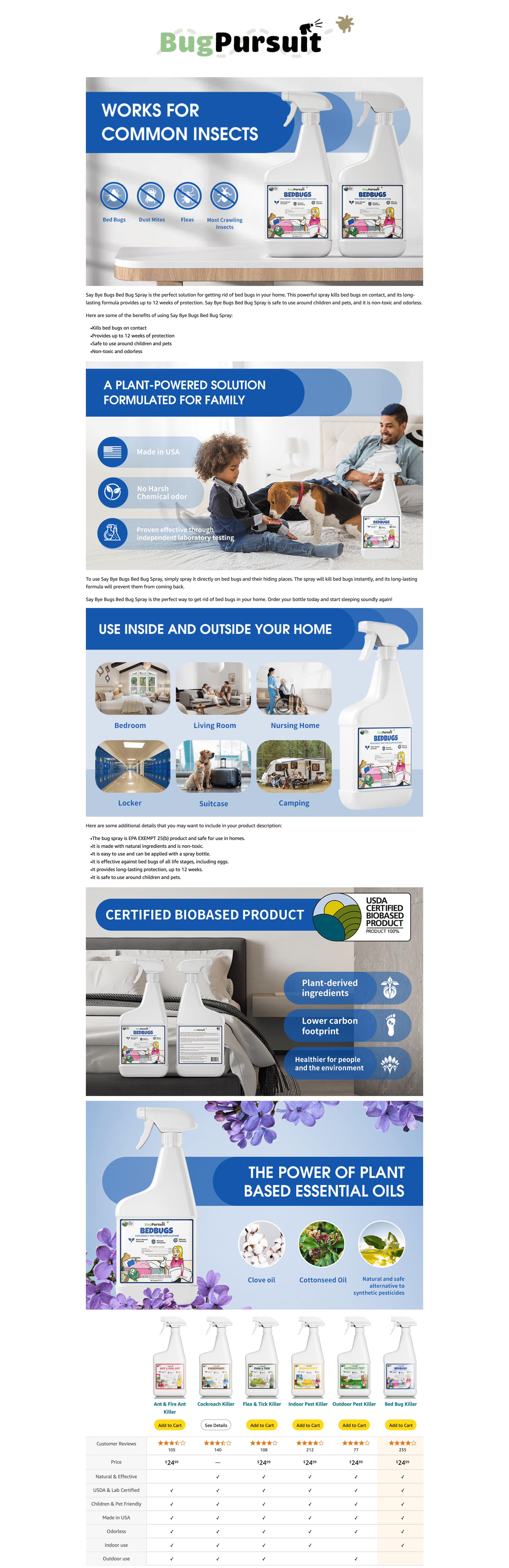 Premium A+ Content for Amazon.com: BugPursuit 24oz Bed Bug Killer Natural & Effective Bed Bug Spray for…