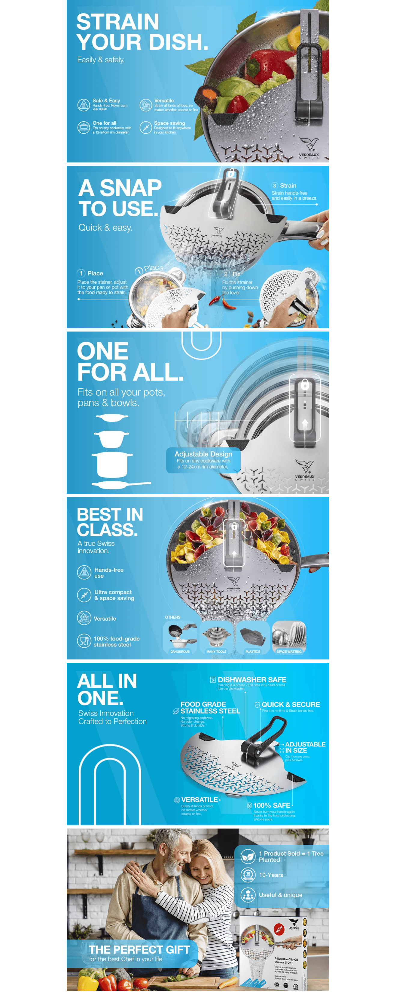 Premium A+ Content for Amazon.com: Verreaux Swiss Pot Drainer Clip On Strainer Pasta