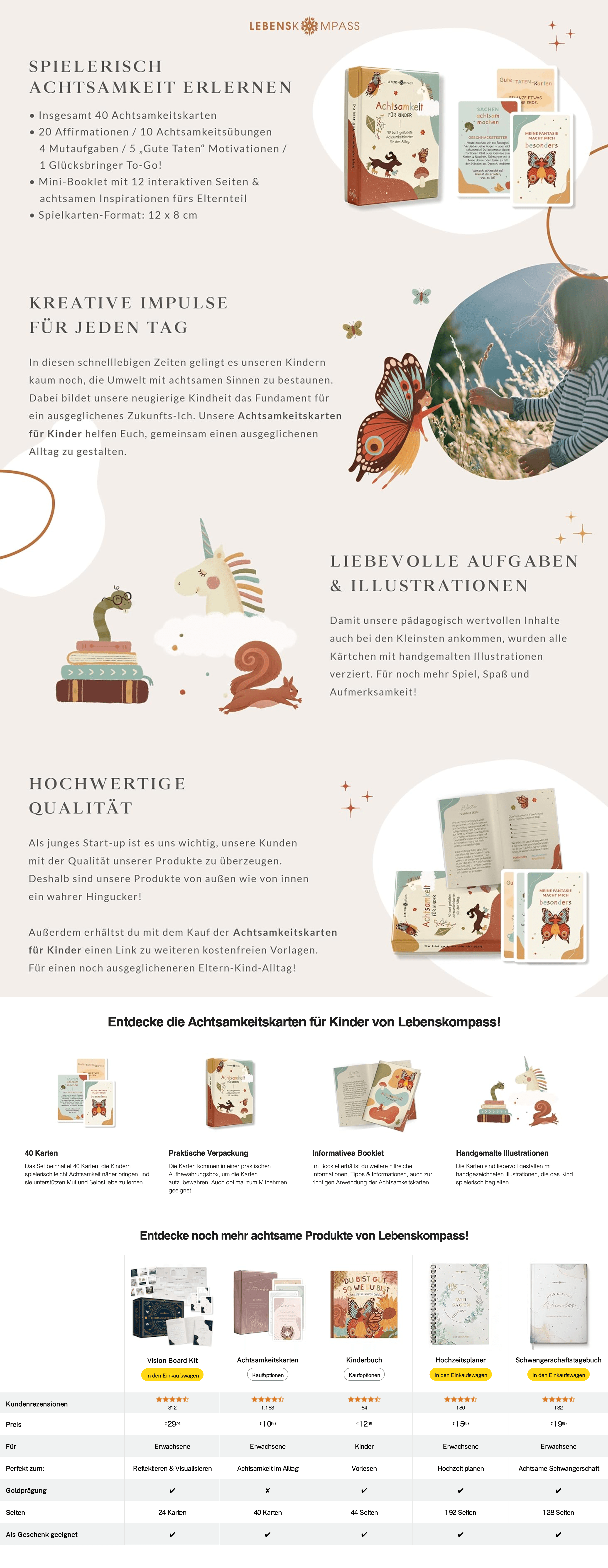 Premium A+ Content for Lebenskompass Achtsamkeitskarten für Kinder Affirmationskarten Kinder für positives Denken